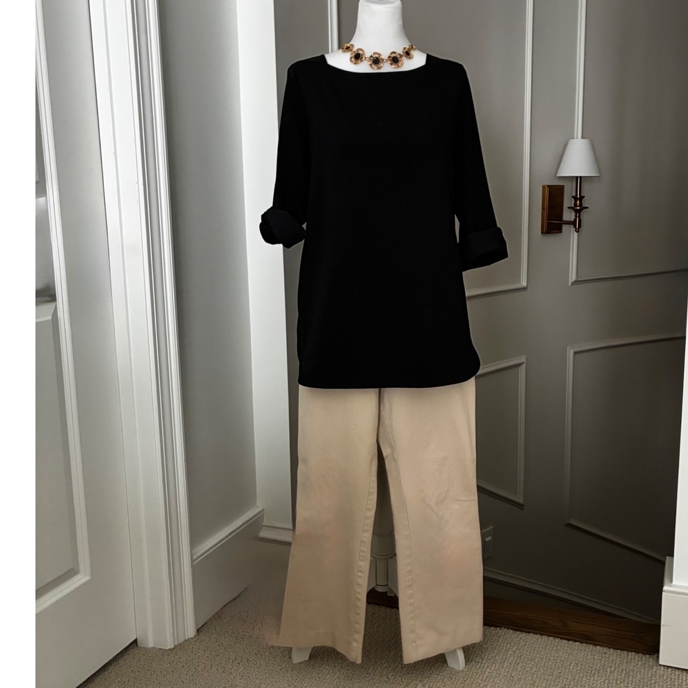 Banana Republic Tunic Boat Neck Knit Roll Tab Sleeve Black Classic Capsule M